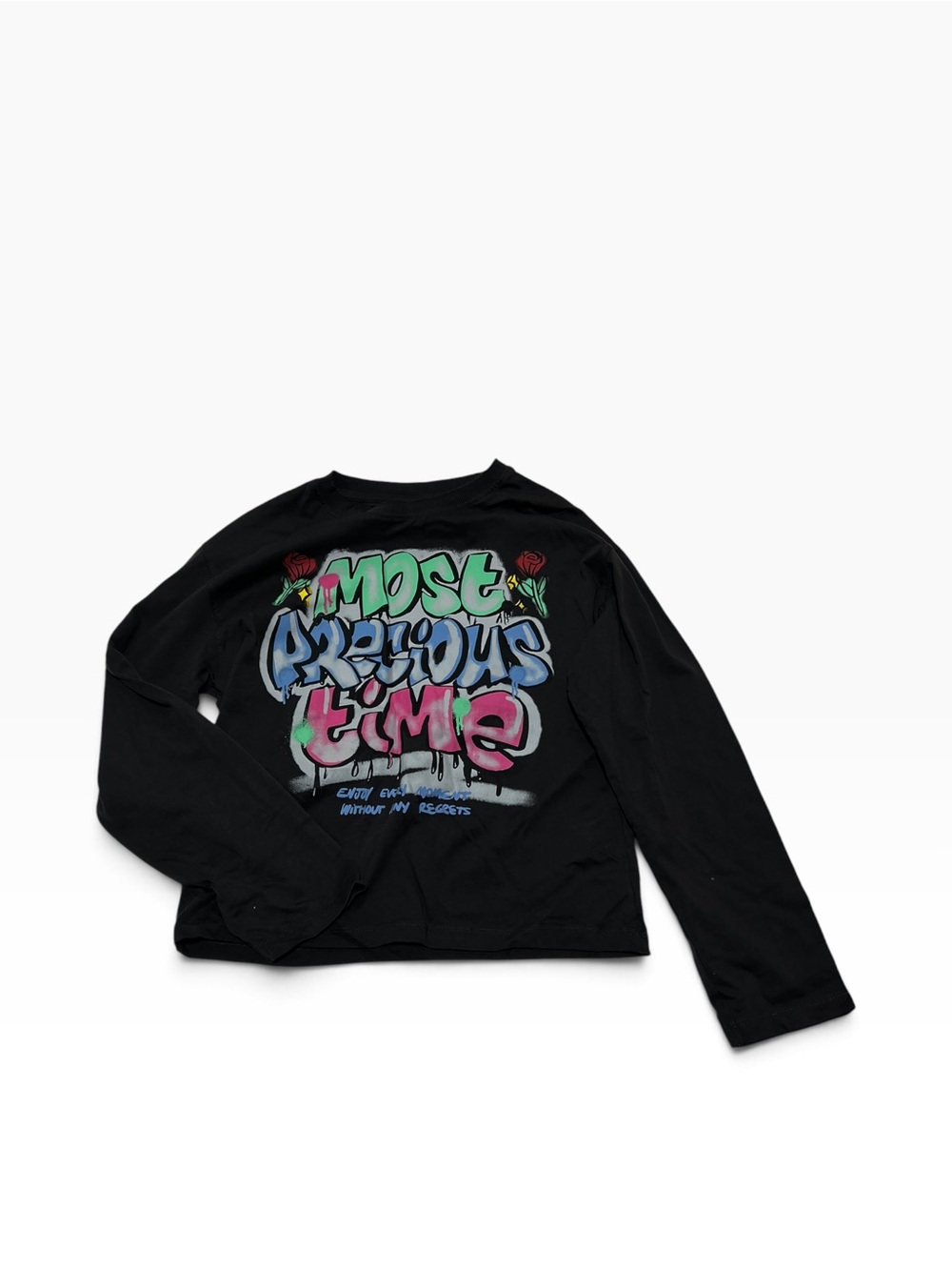 Delta Black Long-Sleeve Tee with Multicolor Graffiti Graphic